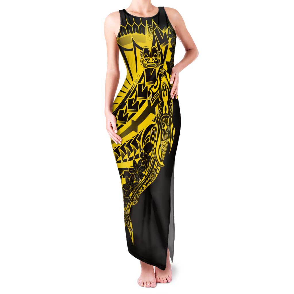 Yellow Marquesas Islands Tank Maxi Dress Marquesan Matatiki Hammerhead Shark Patutiki - Polynesian Pride