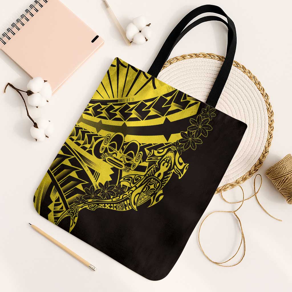 Yellow Marquesas Islands Tote Bag Marquesan Matatiki Hammerhead Shark Patutiki - Polynesian Pride