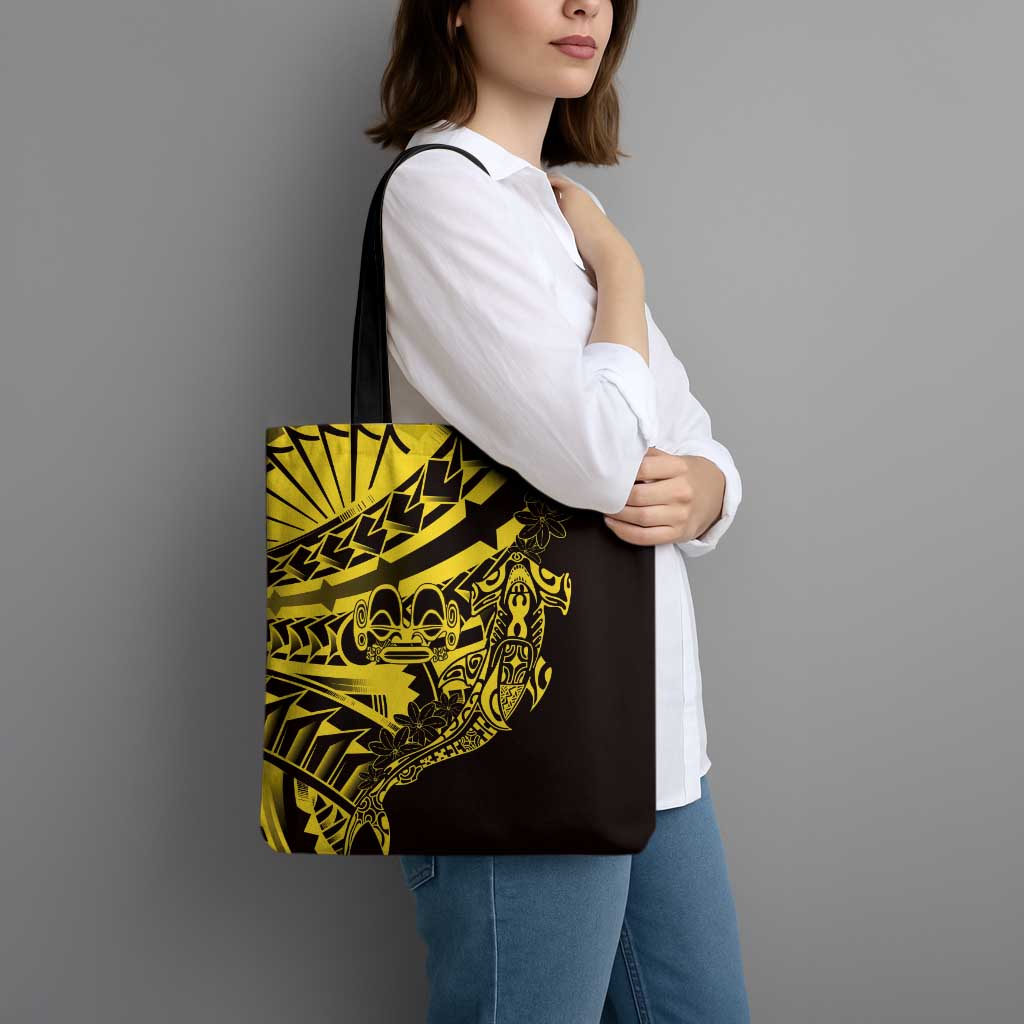 Yellow Marquesas Islands Tote Bag Marquesan Matatiki Hammerhead Shark Patutiki - Polynesian Pride