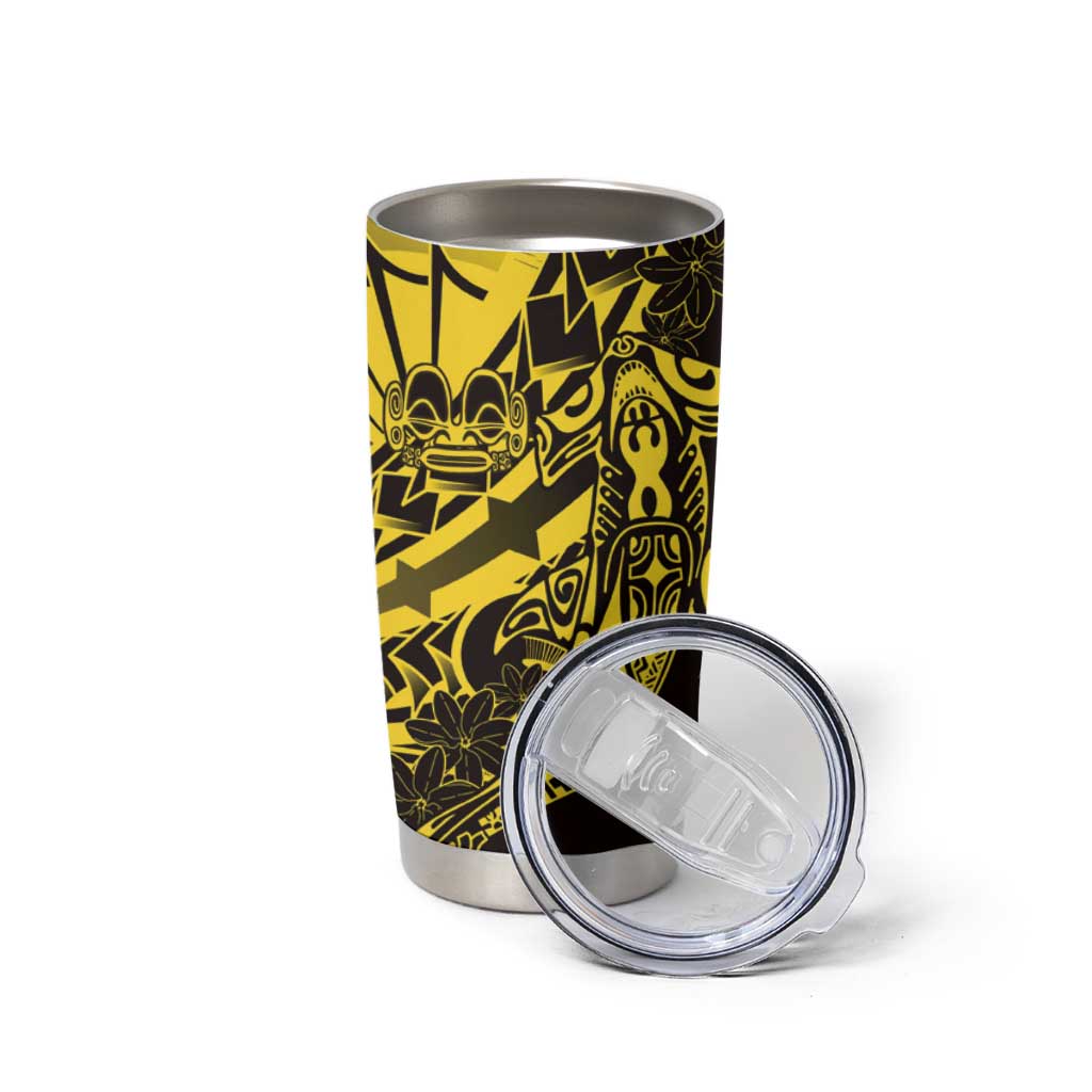 Yellow Marquesas Islands Tumbler Cup Marquesan Matatiki Hammerhead Shark Patutiki - Polynesian Pride