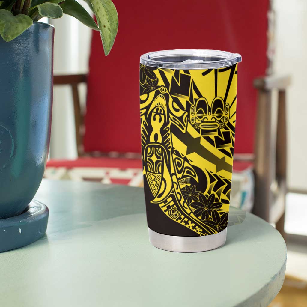 Yellow Marquesas Islands Tumbler Cup Marquesan Matatiki Hammerhead Shark Patutiki - Polynesian Pride