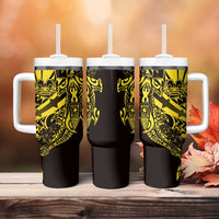 Yellow Marquesas Islands Tumbler With Handle Marquesan Matatiki Hammerhead Shark Patutiki - Polynesian Pride