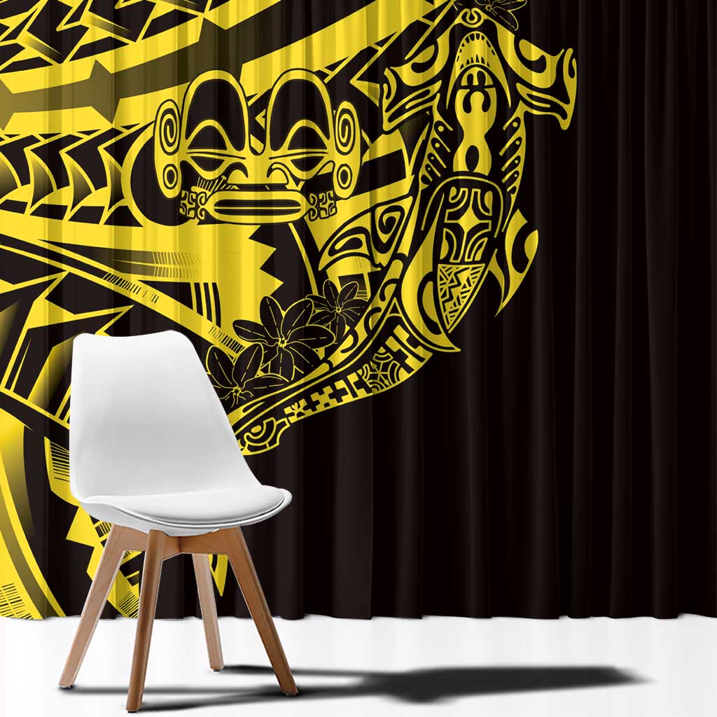 Yellow Marquesas Islands Window Curtain Marquesan Matatiki Hammerhead Shark Patutiki - Polynesian Pride