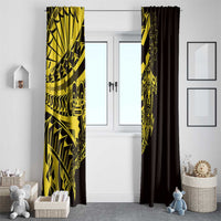 Yellow Marquesas Islands Window Curtain Marquesan Matatiki Hammerhead Shark Patutiki - Polynesian Pride
