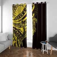 Yellow Marquesas Islands Window Curtain Marquesan Matatiki Hammerhead Shark Patutiki - Polynesian Pride
