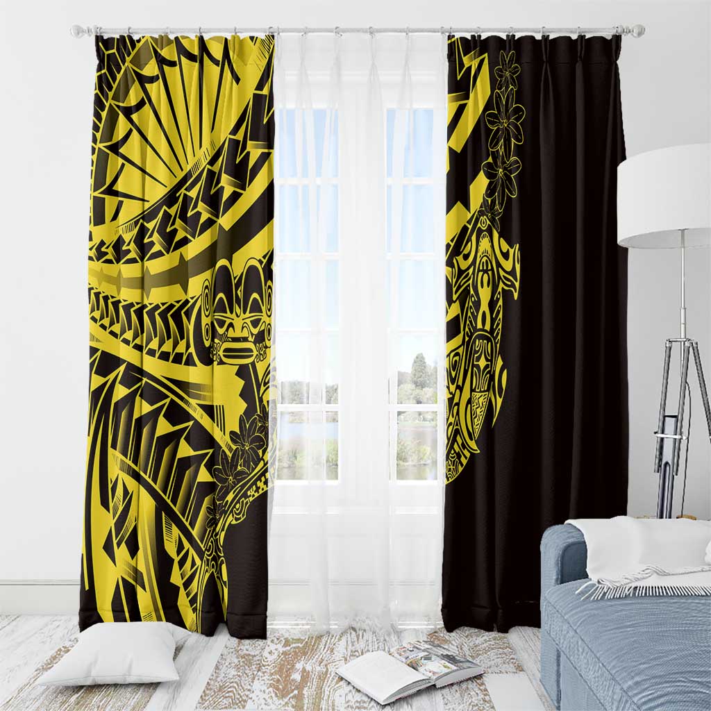 Yellow Marquesas Islands Window Curtain Marquesan Matatiki Hammerhead Shark Patutiki - Polynesian Pride