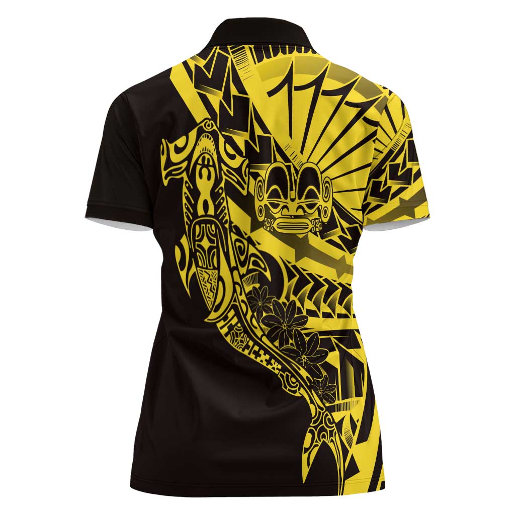 Yellow Marquesas Islands Women Polo Shirt Marquesan Matatiki Hammerhead Shark Patutiki - Polynesian Pride