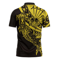 Yellow Marquesas Islands Zipper Polo Shirt Marquesan Matatiki Hammerhead Shark Patutiki - Polynesian Pride