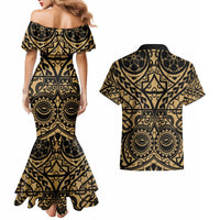 Austral Islands Couples Matching Mermaid Dress and Hawaiian Shirt Tuhaa Pae Penu Stars Necklace Gold LT14 - Polynesian Pride