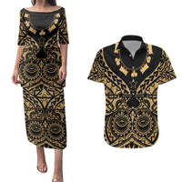 Austral Islands Couples Matching Puletasi and Hawaiian Shirt Tuhaa Pae Penu Stars Necklace Gold - Polynesian Pride