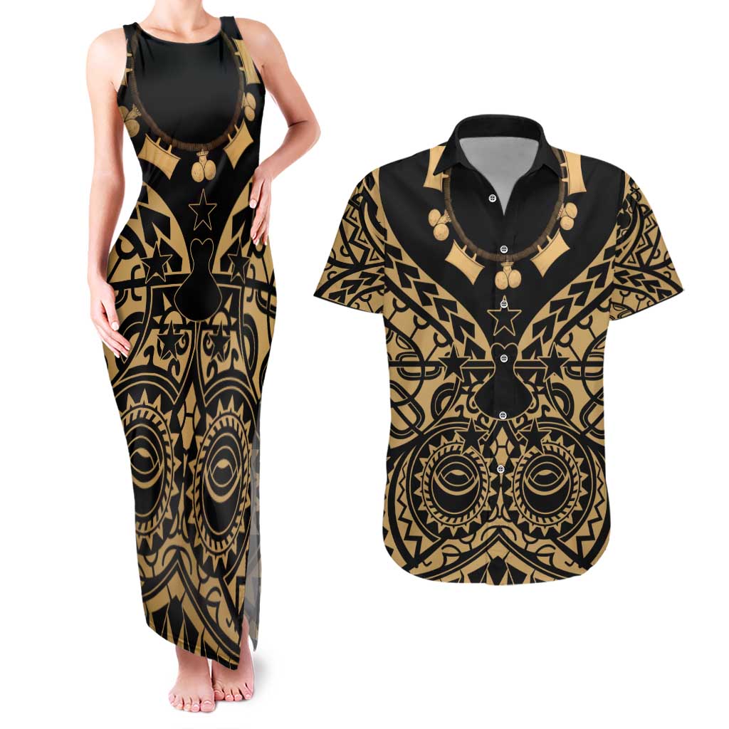 Austral Islands Couples Matching Tank Maxi Dress and Hawaiian Shirt Tuhaa Pae Penu Stars Necklace Gold LT14 Gold - Polynesian Pride
