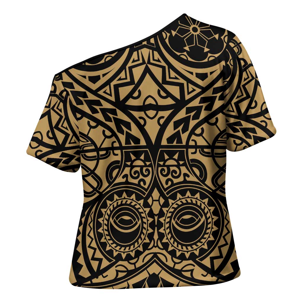 Austral Islands Cross Shoulder Shirt Tuhaa Pae Penu Stars Necklace Gold - Polynesian Pride
