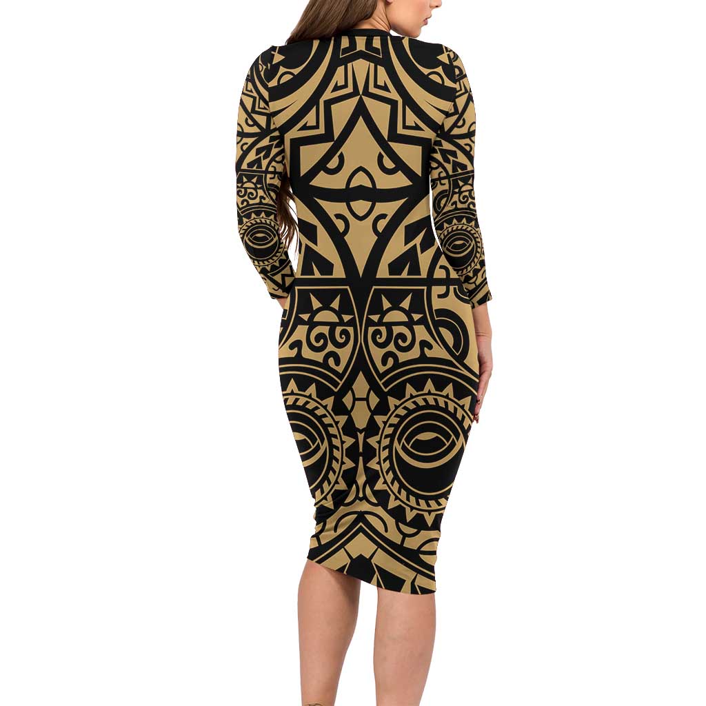 Austral Islands Family Matching Long Sleeve Bodycon Dress and Hawaiian Shirt Tuhaa Pae Penu Stars Necklace Gold - Polynesian Pride