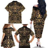 Austral Islands Family Matching Off The Shoulder Long Sleeve Dress and Hawaiian Shirt Tuhaa Pae Penu Stars Necklace Gold - Polynesian Pride