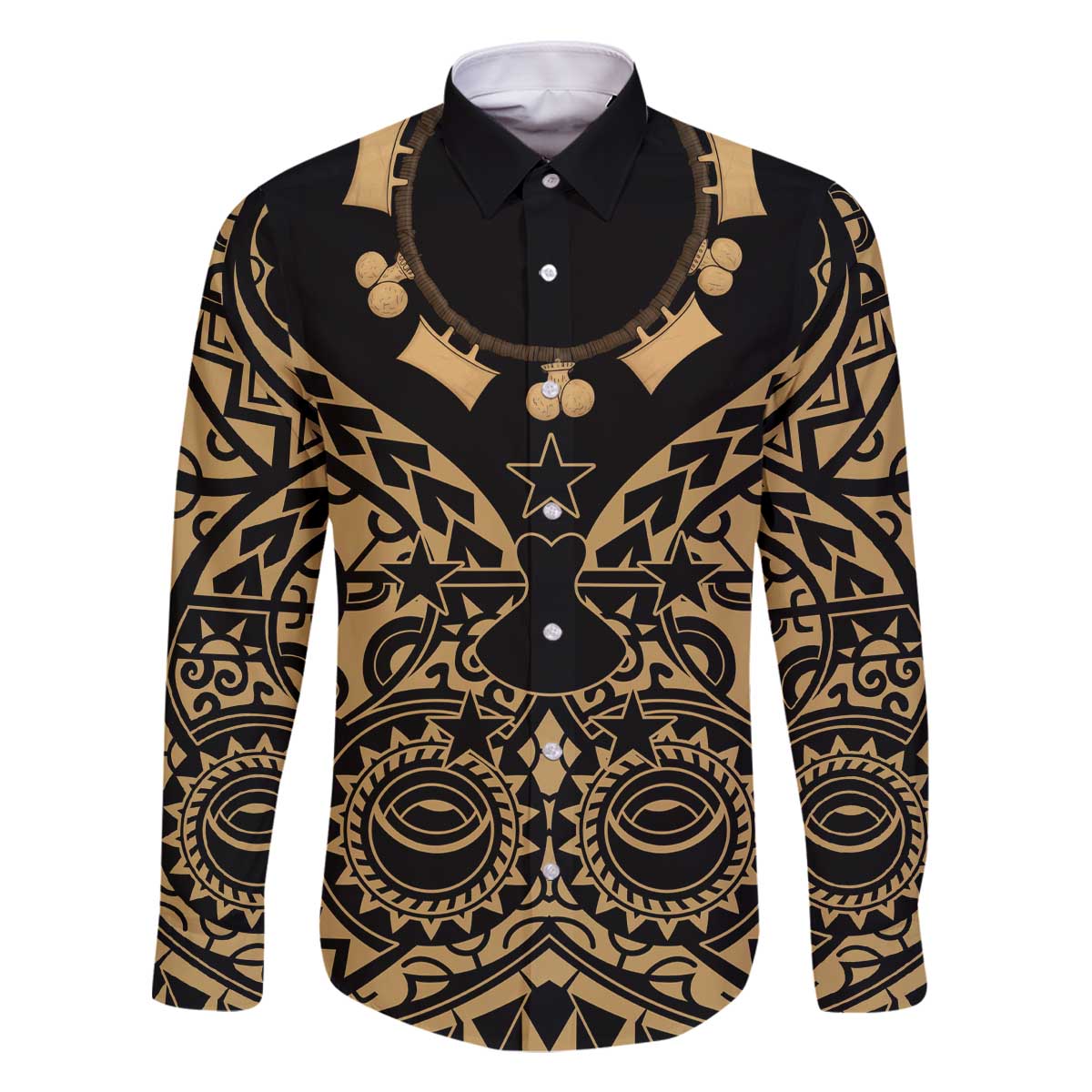Austral Islands Family Matching Off The Shoulder Long Sleeve Dress and Hawaiian Shirt Tuhaa Pae Penu Stars Necklace Gold - Polynesian Pride