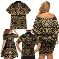 Austral Islands Family Matching Off Shoulder Short Dress and Hawaiian Shirt Tuhaa Pae Penu Stars Necklace Gold - Polynesian Pride