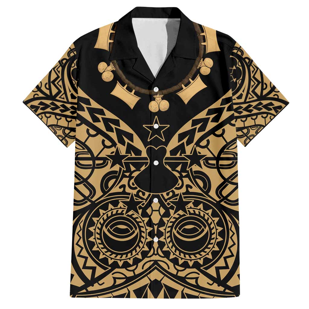 Austral Islands Family Matching Off Shoulder Short Dress and Hawaiian Shirt Tuhaa Pae Penu Stars Necklace Gold - Polynesian Pride