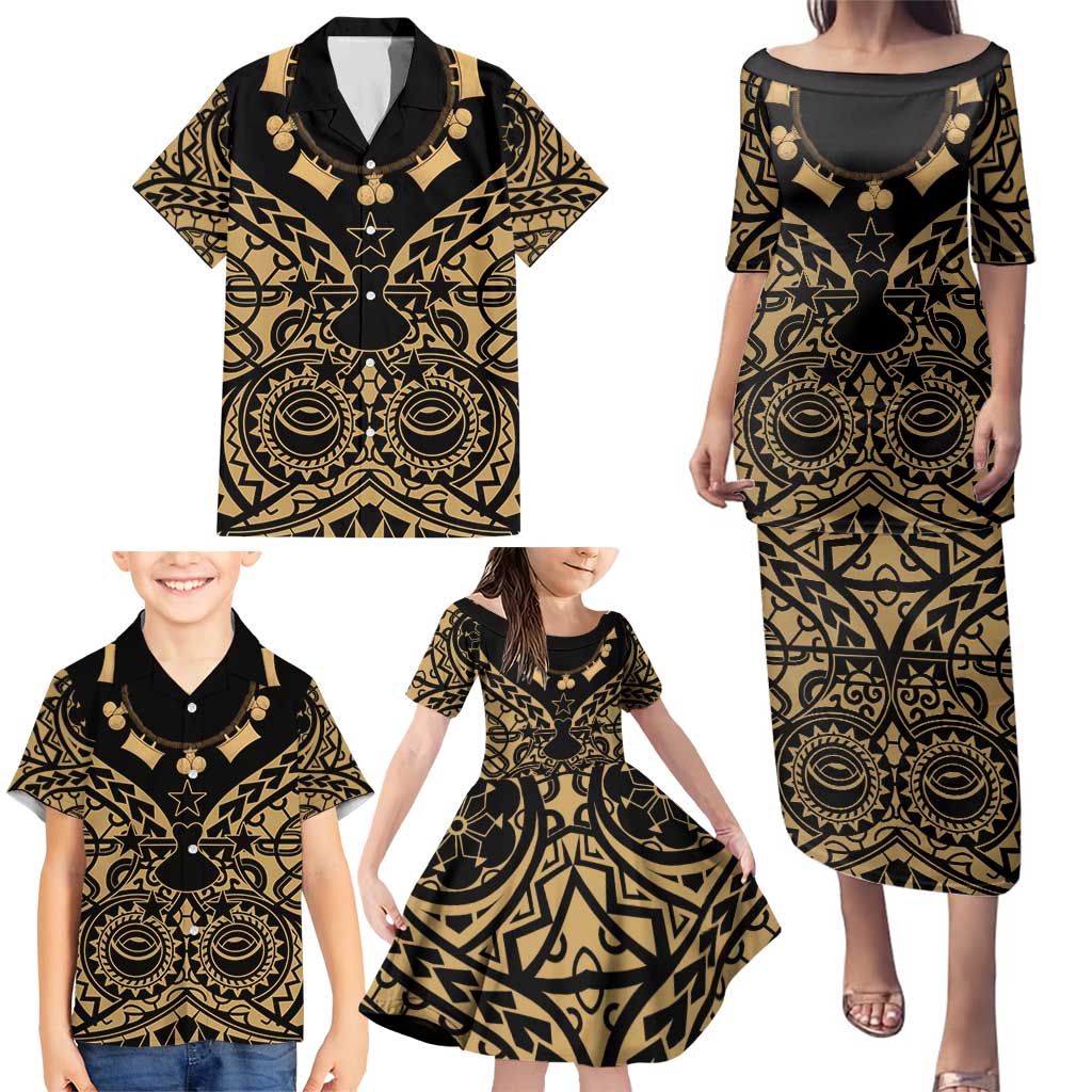 Austral Islands Family Matching Puletasi and Hawaiian Shirt Tuhaa Pae Penu Stars Necklace Gold - Polynesian Pride