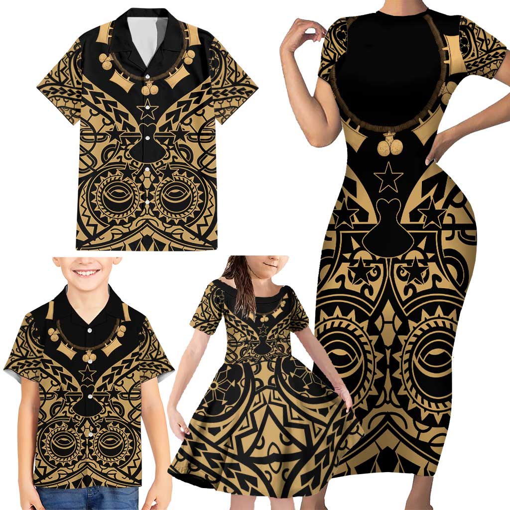 Austral Islands Family Matching Short Sleeve Bodycon Dress and Hawaiian Shirt Tuhaa Pae Penu Stars Necklace Gold - Polynesian Pride