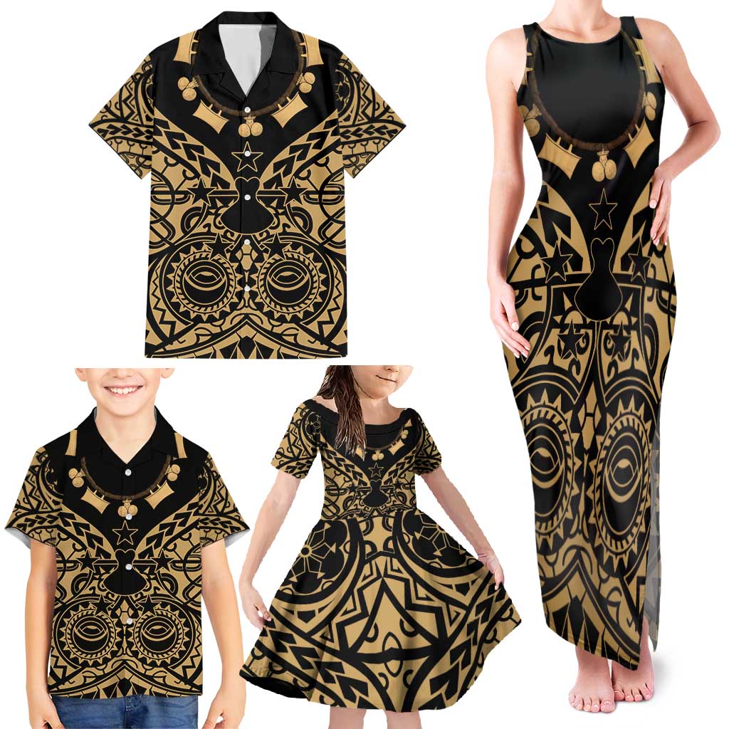 Austral Islands Family Matching Tank Maxi Dress and Hawaiian Shirt Tuhaa Pae Penu Stars Necklace Gold - Polynesian Pride