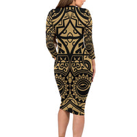 Austral Islands Long Sleeve Bodycon Dress Tuhaa Pae Penu Stars Necklace Gold - Polynesian Pride