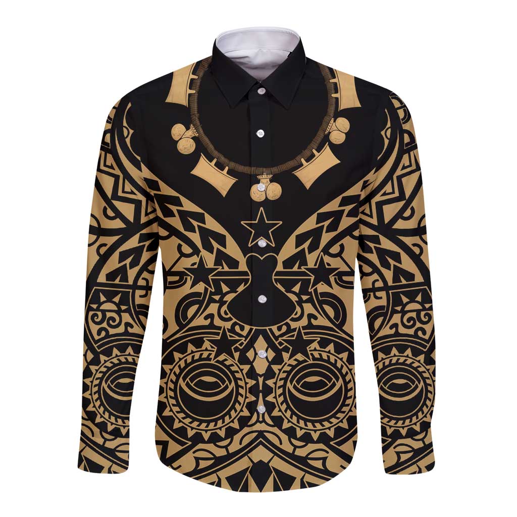 Austral Islands Long Sleeve Button Shirt Tuhaa Pae Penu Stars Necklace Gold - Polynesian Pride