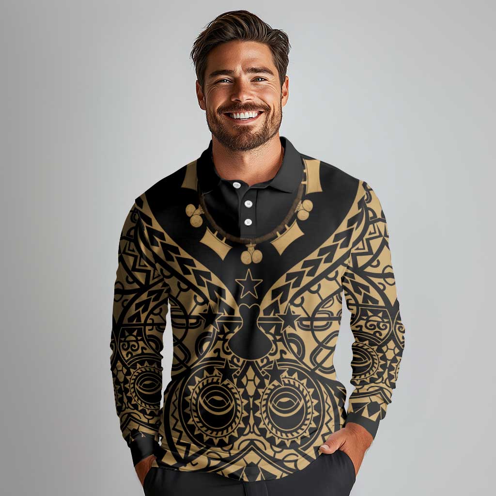 Austral Islands Long Sleeve Polo Shirt Tuhaa Pae Penu Stars Necklace Gold - Polynesian Pride