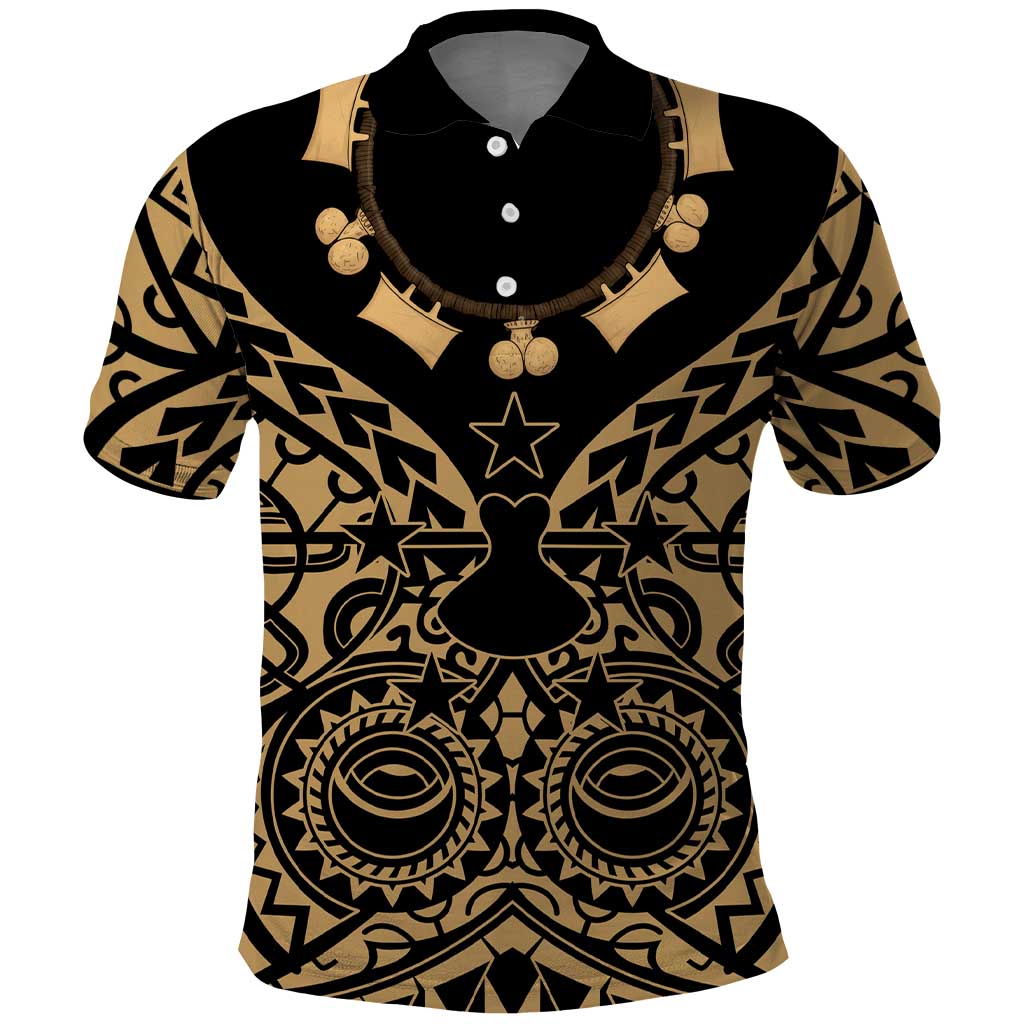 Austral Islands Polo Shirt Tuhaa Pae Penu Stars Necklace Gold - Polynesian Pride
