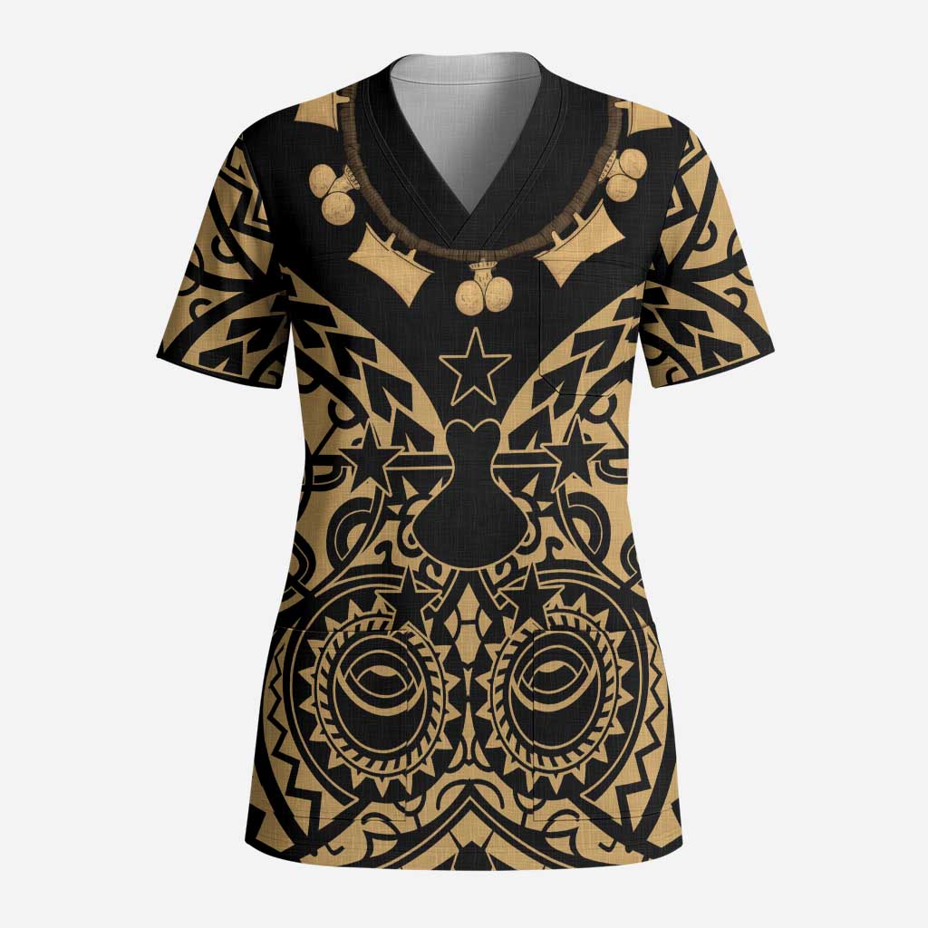 Austral Islands Scrub Top Tuhaa Pae Penu Stars Necklace Gold - Polynesian Pride
