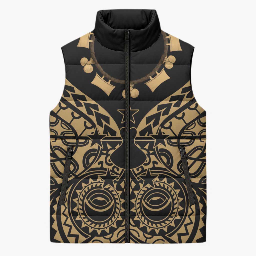 Austral Islands Sleeveless Puffer Jacket Tuhaa Pae Penu Stars Necklace Gold - Polynesian Pride