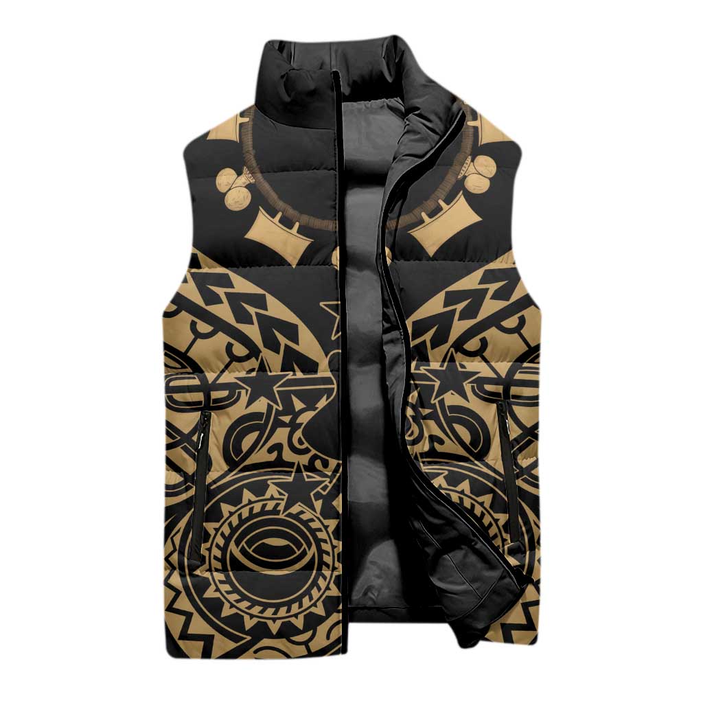Austral Islands Sleeveless Puffer Jacket Tuhaa Pae Penu Stars Necklace Gold - Polynesian Pride