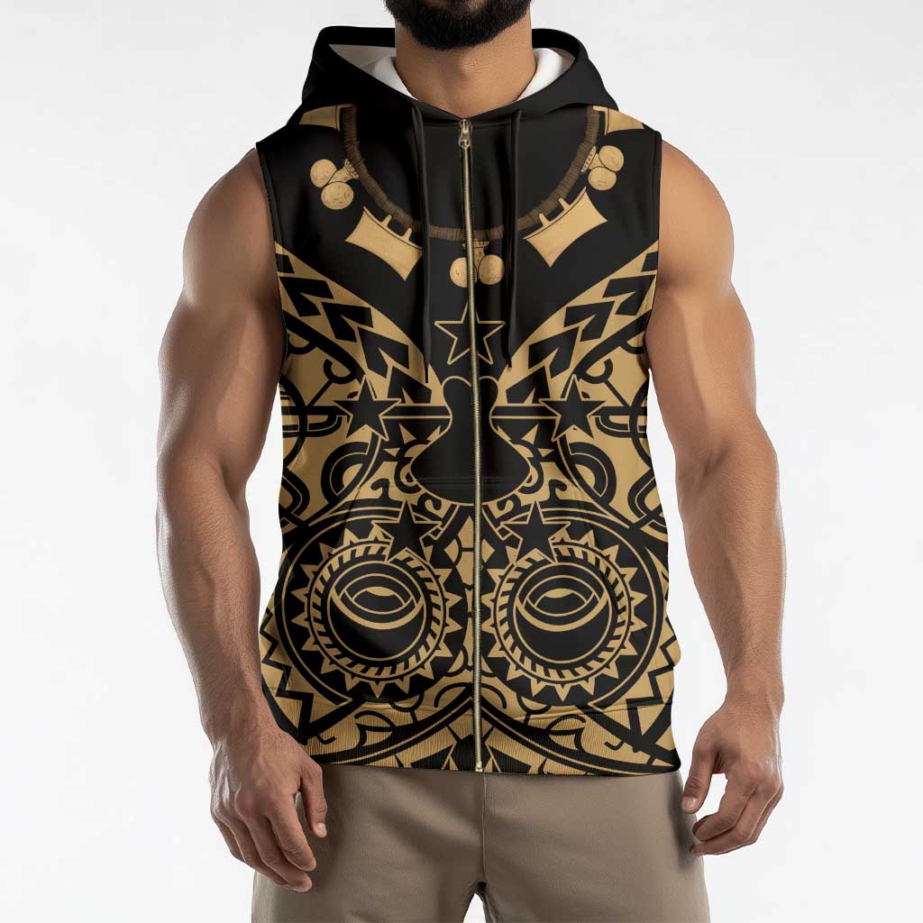 Austral Islands Sleeveless Zip Hoodie Tuhaa Pae Penu Stars Necklace Gold - Polynesian Pride