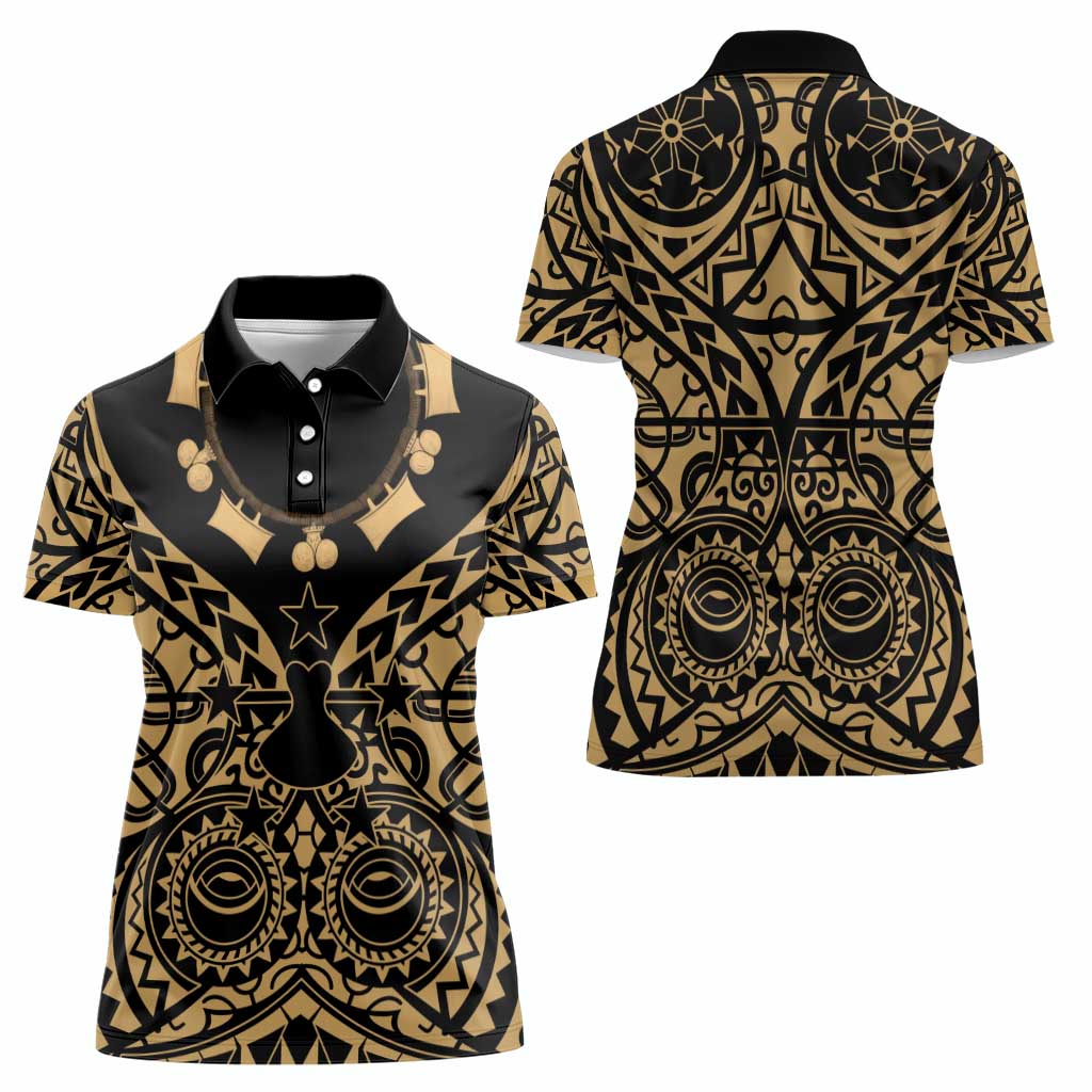 Austral Islands Women Polo Shirt Tuhaa Pae Penu Stars Necklace Gold - Polynesian Pride