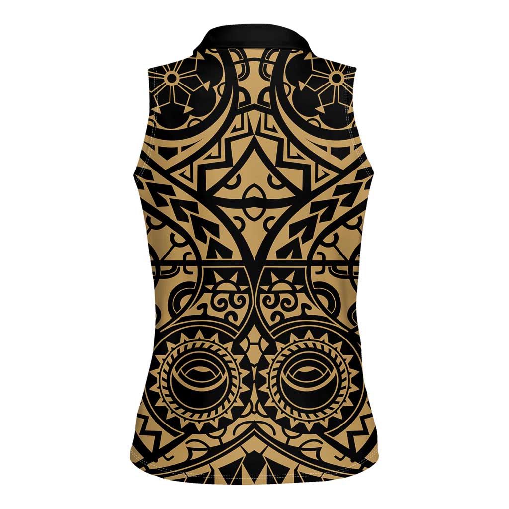 Austral Islands Women Sleeveless Polo Shirt Tuhaa Pae Penu Stars Necklace Gold - Polynesian Pride