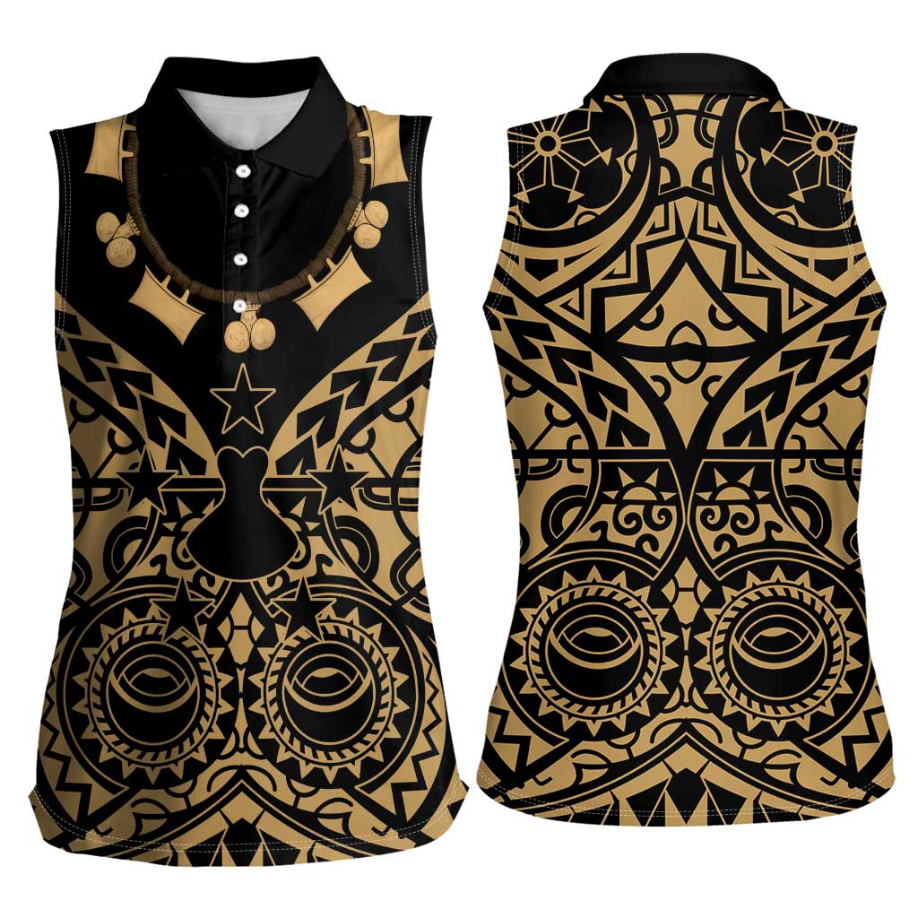 Austral Islands Women Sleeveless Polo Shirt Tuhaa Pae Penu Stars Necklace Gold - Polynesian Pride