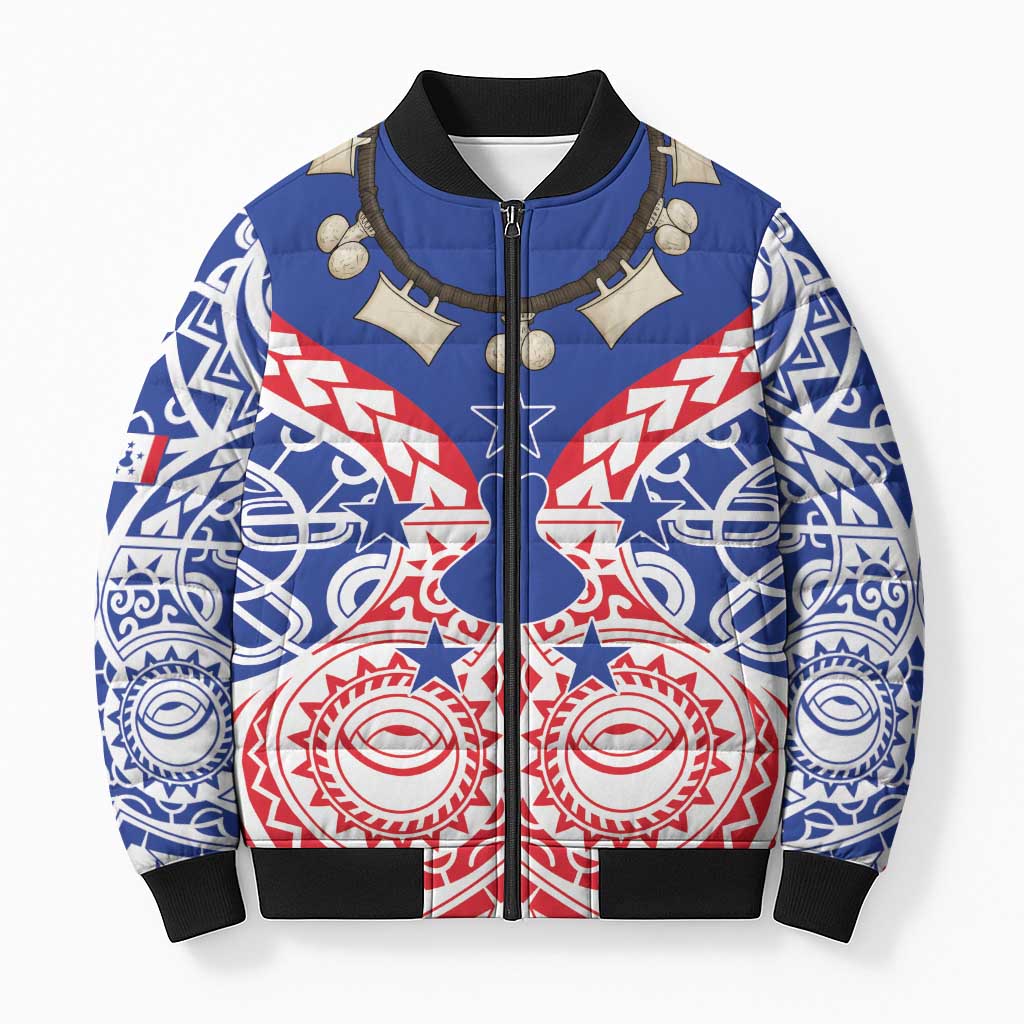 Austral Islands Bomber Puffer Jacket Tuhaa Pae Penu Stars Necklace Red - Polynesian Pride
