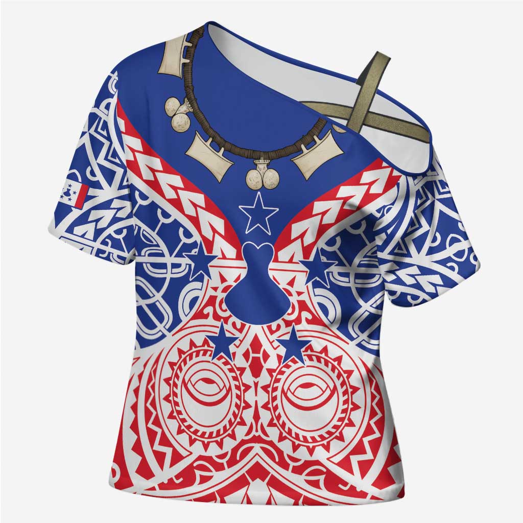 Austral Islands Cross Shoulder Shirt Tuhaa Pae Penu Stars Necklace Red - Polynesian Pride