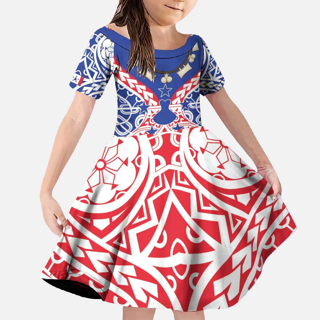 Austral Islands Family Matching Mermaid Dress and Hawaiian Shirt Tuhaa Pae Penu Stars Necklace Red - Polynesian Pride