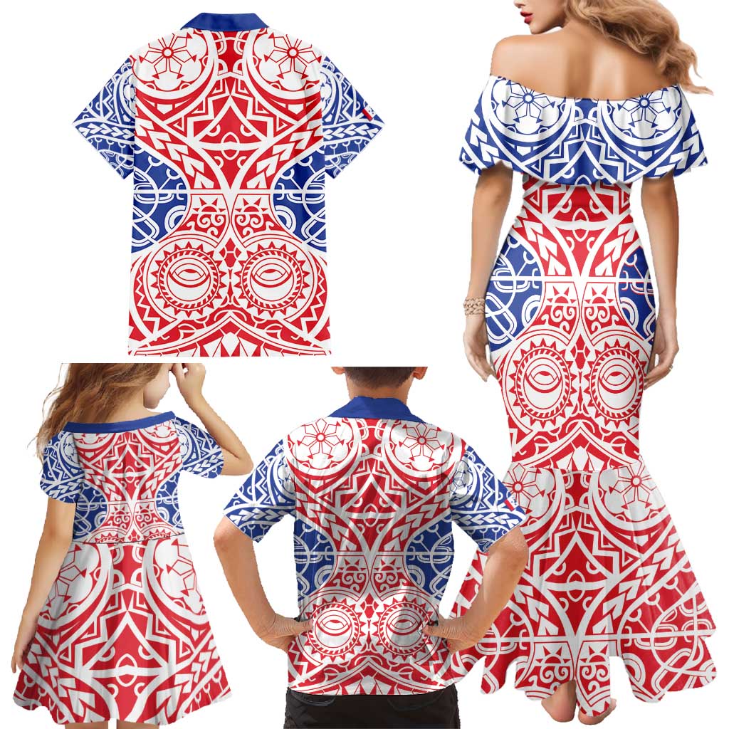 Austral Islands Family Matching Mermaid Dress and Hawaiian Shirt Tuhaa Pae Penu Stars Necklace Red - Polynesian Pride