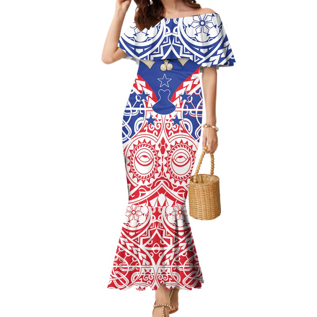 Austral Islands Family Matching Mermaid Dress and Hawaiian Shirt Tuhaa Pae Penu Stars Necklace Red - Polynesian Pride