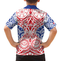 Austral Islands Family Matching Off The Shoulder Long Sleeve Dress and Hawaiian Shirt Tuhaa Pae Penu Stars Necklace Red - Polynesian Pride