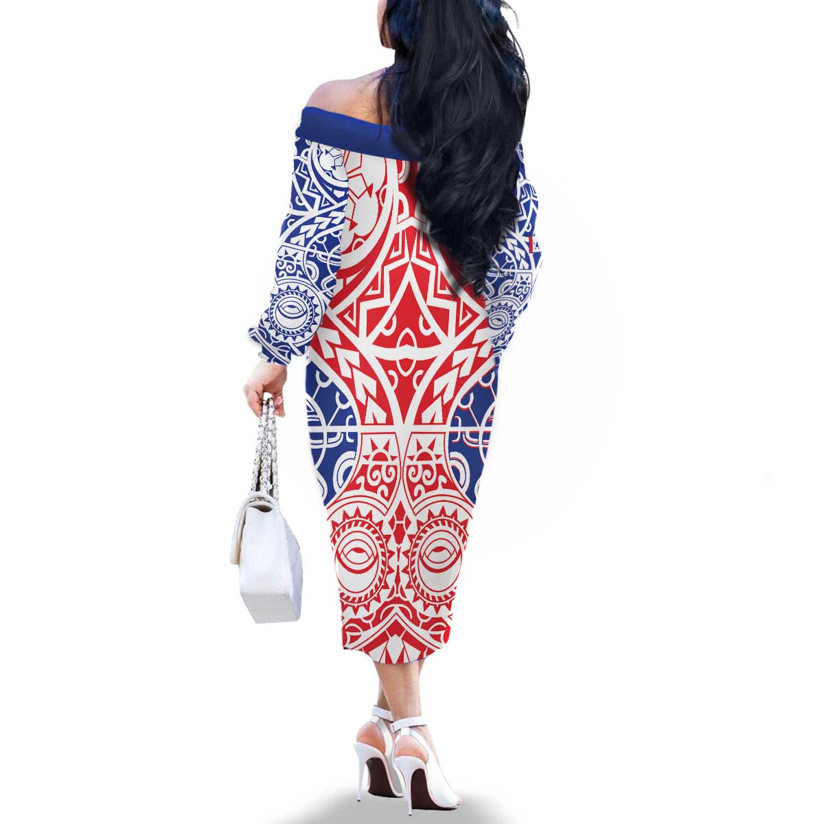 Austral Islands Family Matching Off The Shoulder Long Sleeve Dress and Hawaiian Shirt Tuhaa Pae Penu Stars Necklace Red - Polynesian Pride