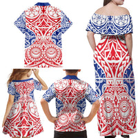 Austral Islands Family Matching Off Shoulder Maxi Dress and Hawaiian Shirt Tuhaa Pae Penu Stars Necklace Red - Polynesian Pride
