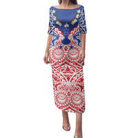 Austral Islands Family Matching Puletasi and Hawaiian Shirt Tuhaa Pae Penu Stars Necklace Red - Polynesian Pride