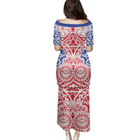 Austral Islands Family Matching Puletasi and Hawaiian Shirt Tuhaa Pae Penu Stars Necklace Red - Polynesian Pride