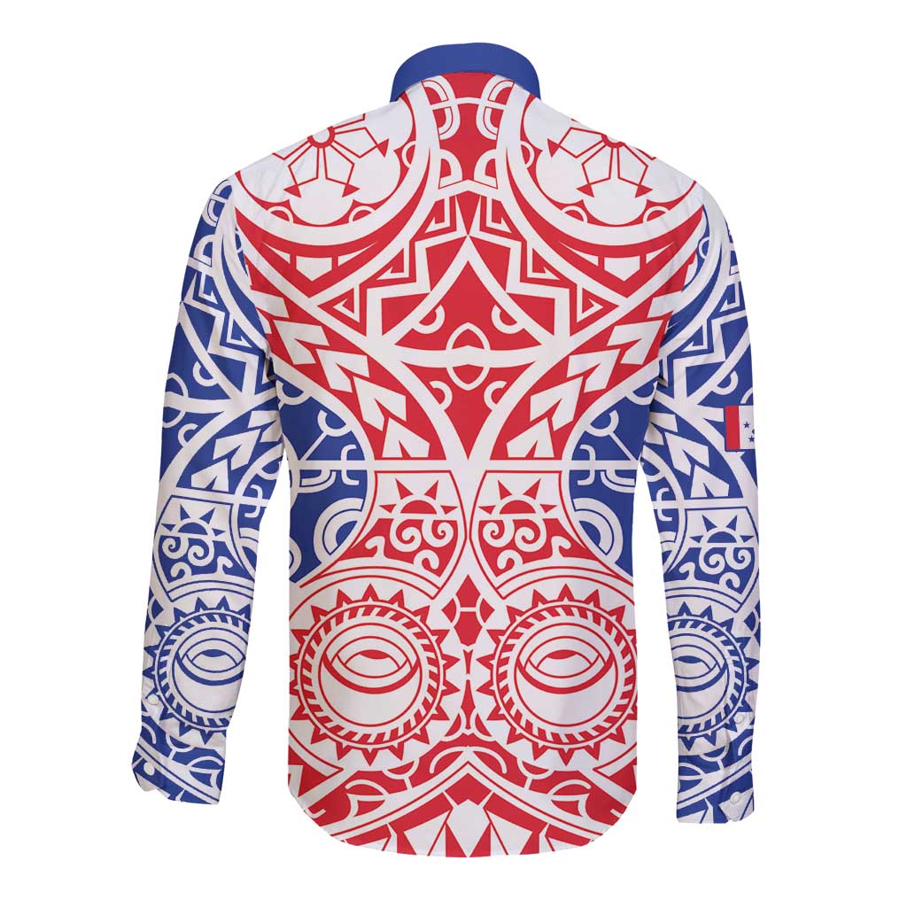 Austral Islands Long Sleeve Button Shirt Tuhaa Pae Penu Stars Necklace Red - Polynesian Pride