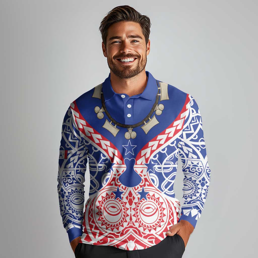Austral Islands Long Sleeve Polo Shirt Tuhaa Pae Penu Stars Necklace Red - Polynesian Pride
