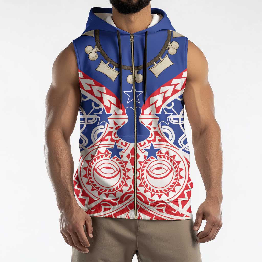 Austral Islands Sleeveless Zip Hoodie Tuhaa Pae Penu Stars Necklace Red - Polynesian Pride