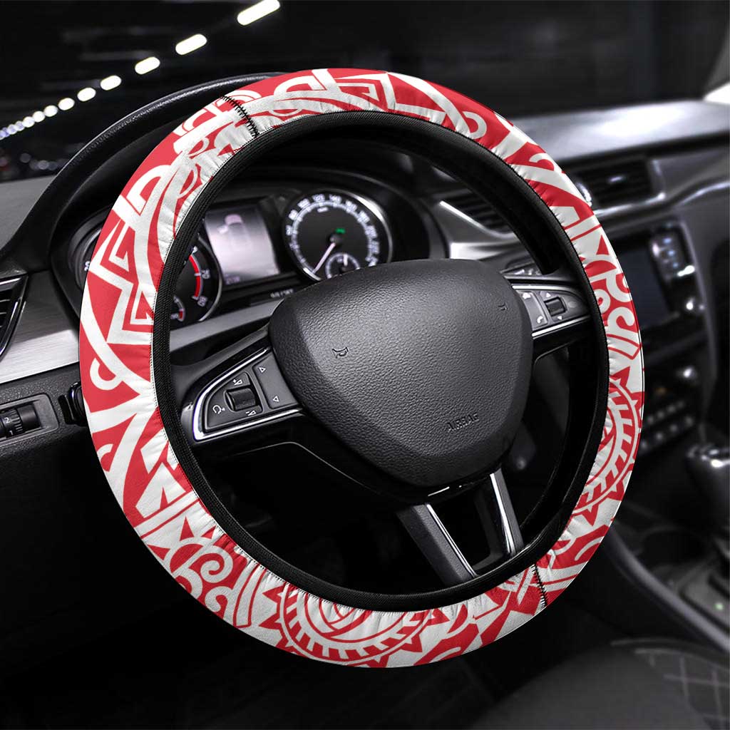 Austral Islands Steering Wheel Cover Tuhaa Pae Penu Stars Necklace Red - Polynesian Pride