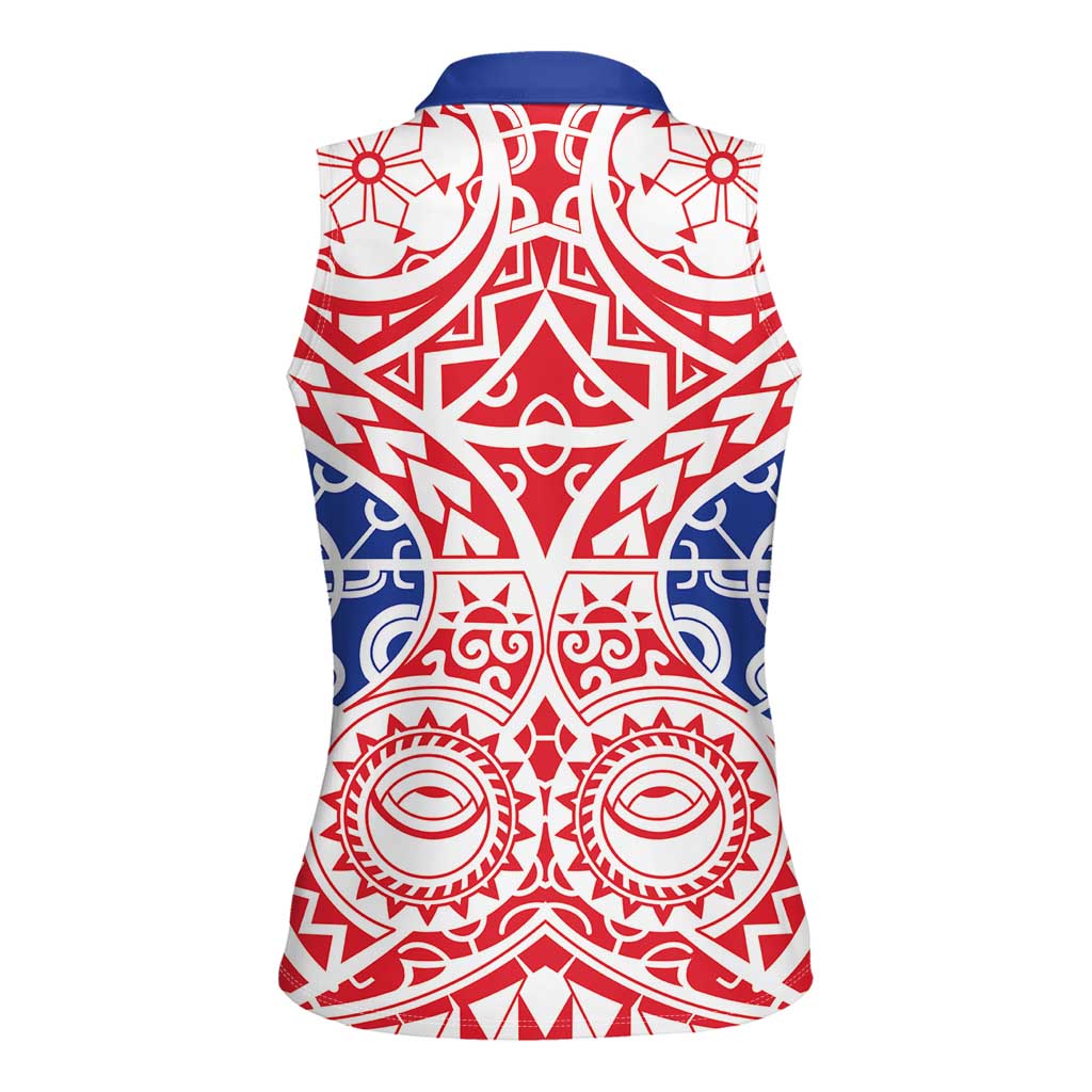 Austral Islands Women Sleeveless Polo Shirt Tuhaa Pae Penu Stars Necklace Red - Polynesian Pride